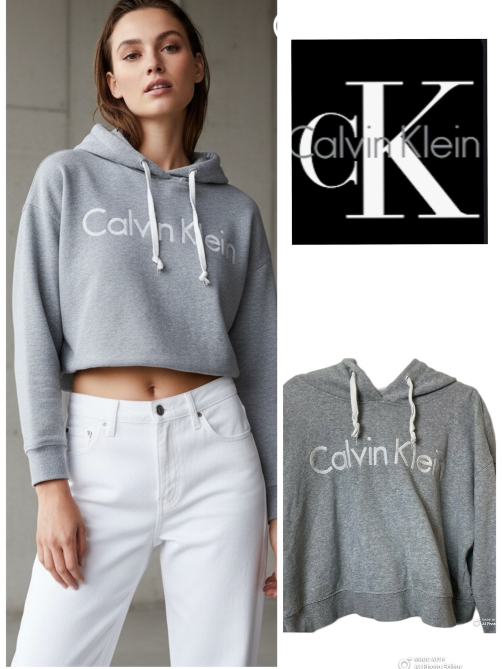 Calvin Klein Gray Logo Hooded Sweatshirt